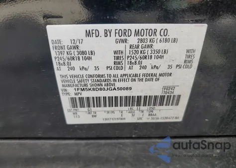 2018 Ford Explorer Xlt z USA, uszkodzony, nr VIN 1FM5K8D80JGA50089